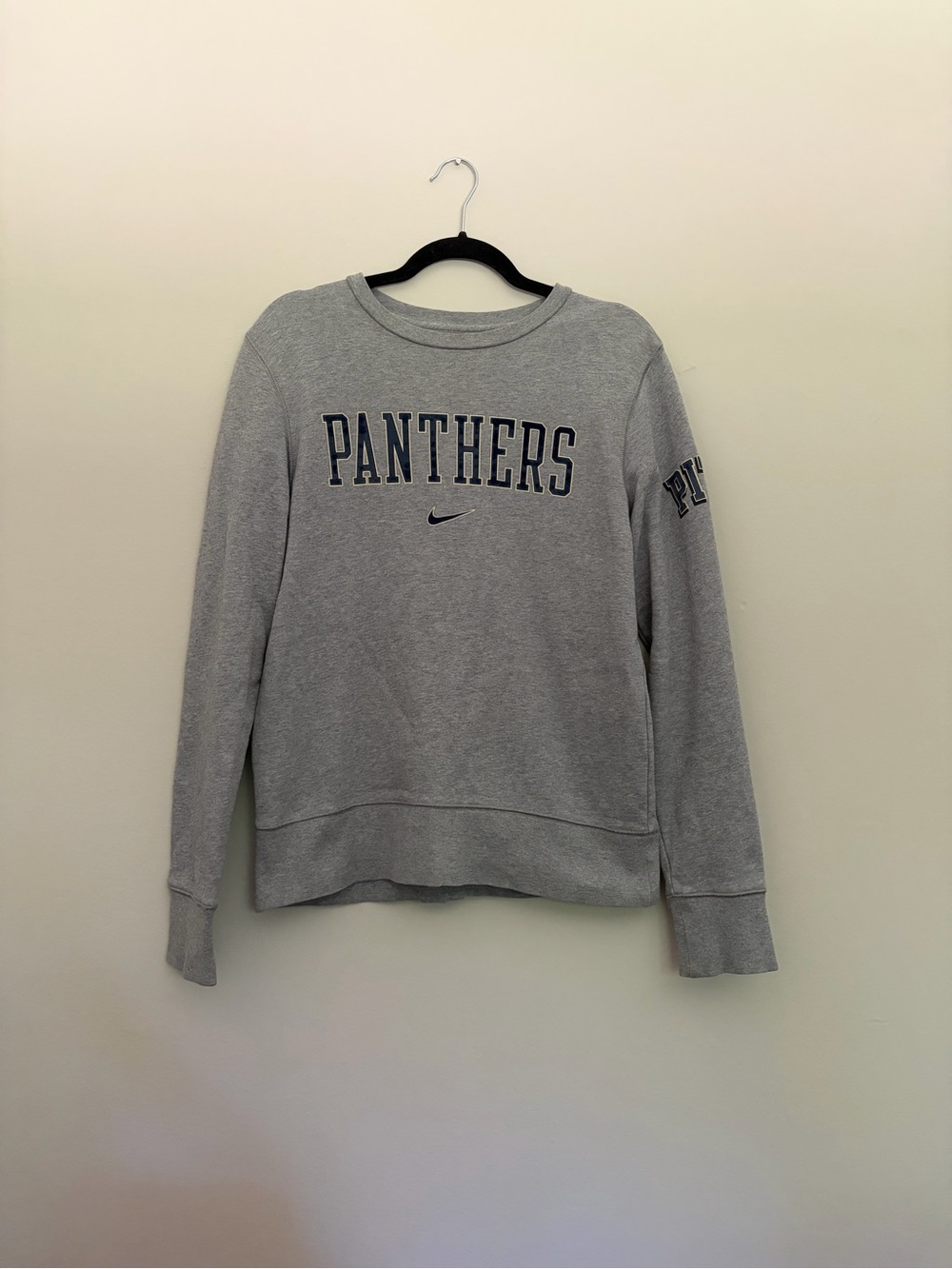 Nike Pitt Panthers Grey Sweatshirt with Velvet Textured Navy Lettering